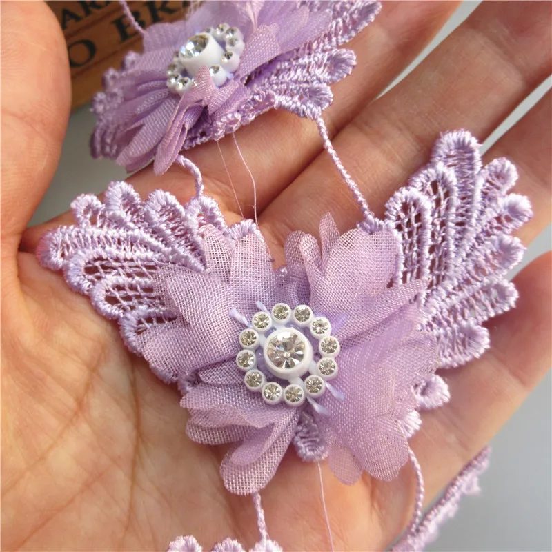 1 ярд 75 мм Алмазное цветочное крыло лист кружева край отделка ленты ткань вышитая