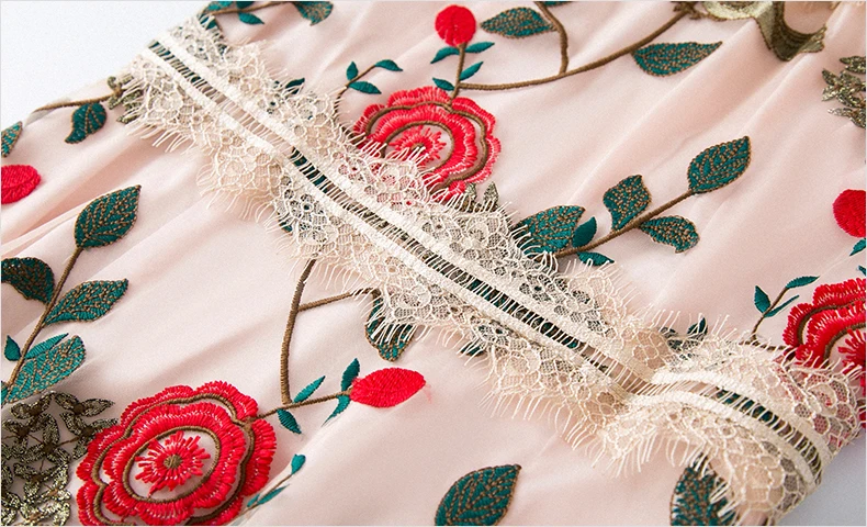 

Fashion Spring And summer Print Patchwork Office Lady Hollow Out Solid Lady Vestidos heavy mesh embroidery round neck dress