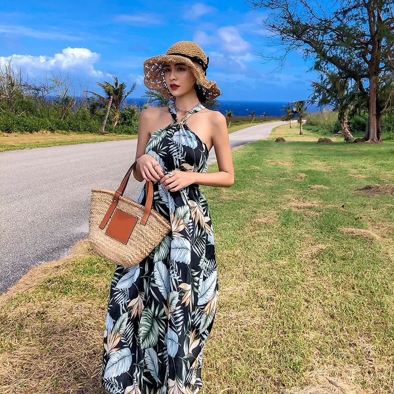 Женский Сарафан Макси с принтом и открытой спиной элегантный летний длинный