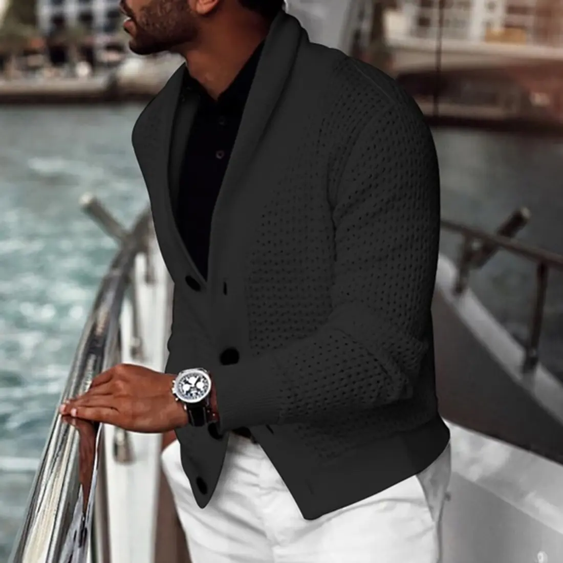 Новинка хит продаж мужской белый свитер средней длины кардиган Тренч Мужская