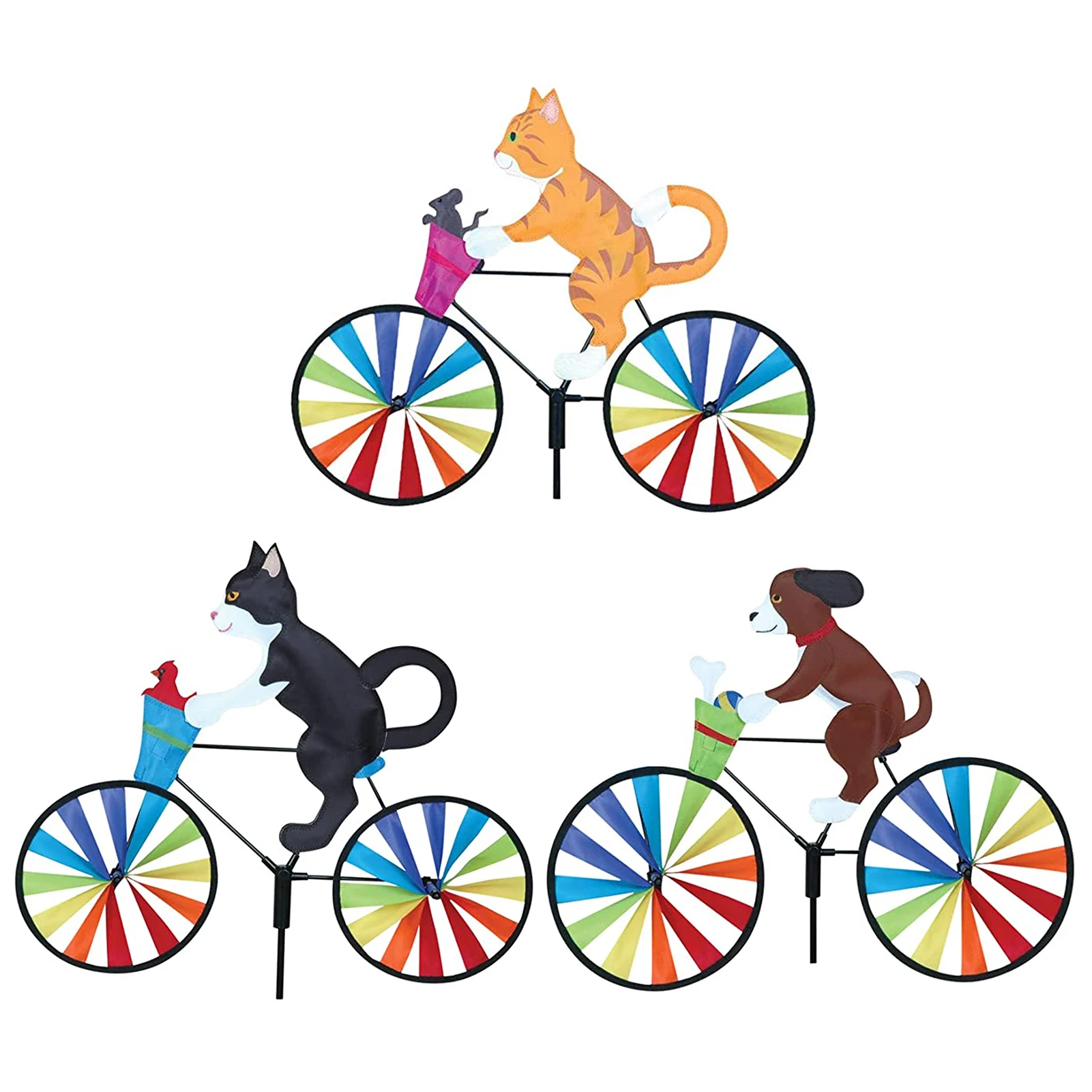 

2021 Tiger Cat Dog On Bike DIY Windmill Animal Bicycle Wind Spinner Whirligig Garden Lawn Decorative Gadgets Kids Outdoor Toys