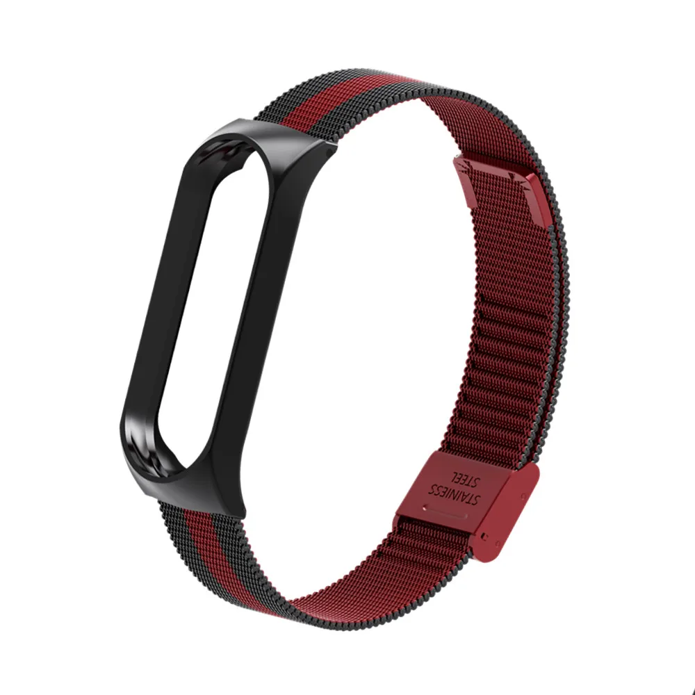 Black Red Ремешок для Xiaomi Mi 3 4 металлический браслет на запястье Безвинтовой браслет из нержавеющей стали для Xiaomi Mi 4 3 Широкие ремешки Pulseira - Цвет: Black Red