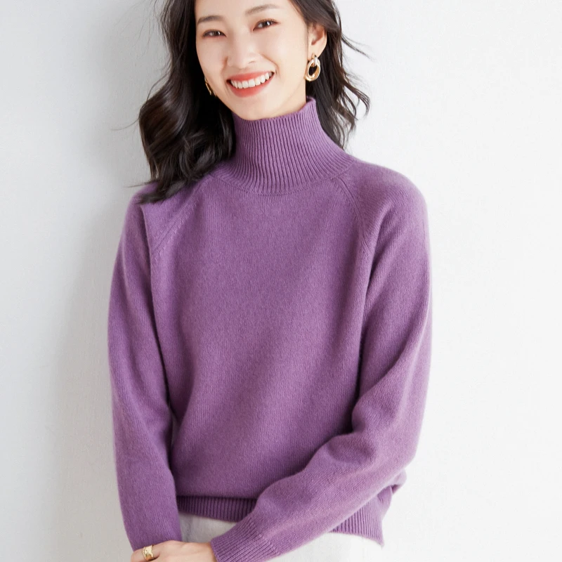 

Knit sweater women's autumn and winter new pile pile collar bottoming sweater sweater pure color loose pullover top