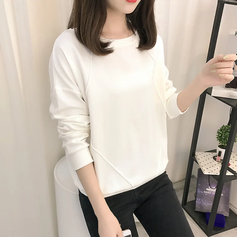 

Autumn Winter Women T-Shirt New Long-sleeve Bottoming Shirt Solid Color Fashion Round Collar Casual Female Loose Pullovers Tops