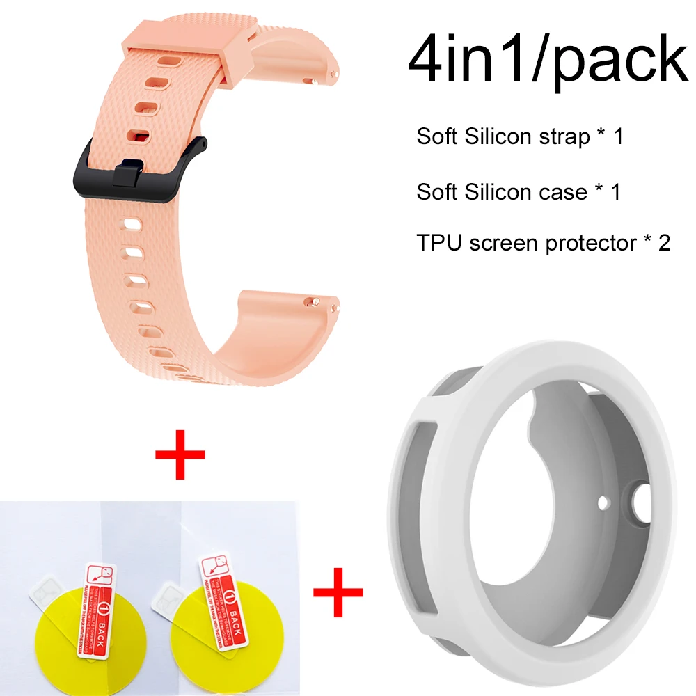Pink-White Case 4в1 умные часы аксессуары для Garmin Vivoactive3 Ремешок Браслет мягкий силиконовый браслет для Vivoactive 3 Чехол пленка для экрана - Цвет: Pink-White Case