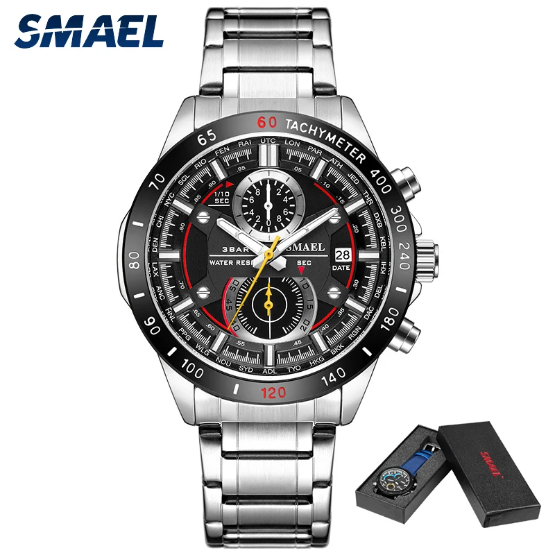 SMAEL Fashion Men Watches Stainless Steel Strap Waterproof Quartz Watch Date Chronograph Male Wristwatch Clock montre homme 9064 fashion design men s wrist watches chronograph diamond luxury brand quartz stop watch with stainless steel strap montre homme