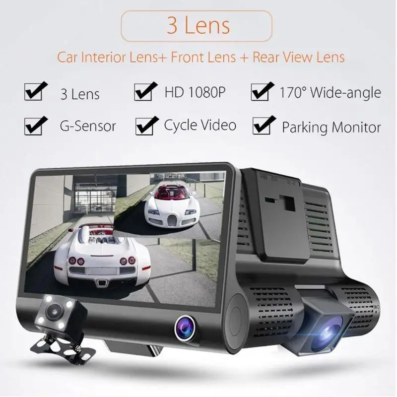 

1080P Car DVR 4"Dual Lens Dash Cam Front and Rear Video Recorder Camera