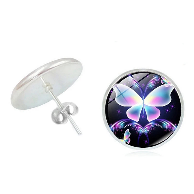 

Hot! 2019 New Earrings Retro Butterfly Pattern Silver Time Glass Convex Girl Earrings Fashion Ladies Children's Jewelry