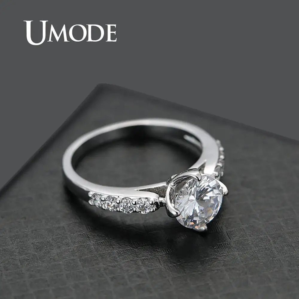 UMODE, простые обручальные кольца, Аутентичные, Круглые, циркониевые, Кристальные, кольца на палец для женщин, девушек, свадебные, оригинальные ювелирные изделия, подарки UR0597