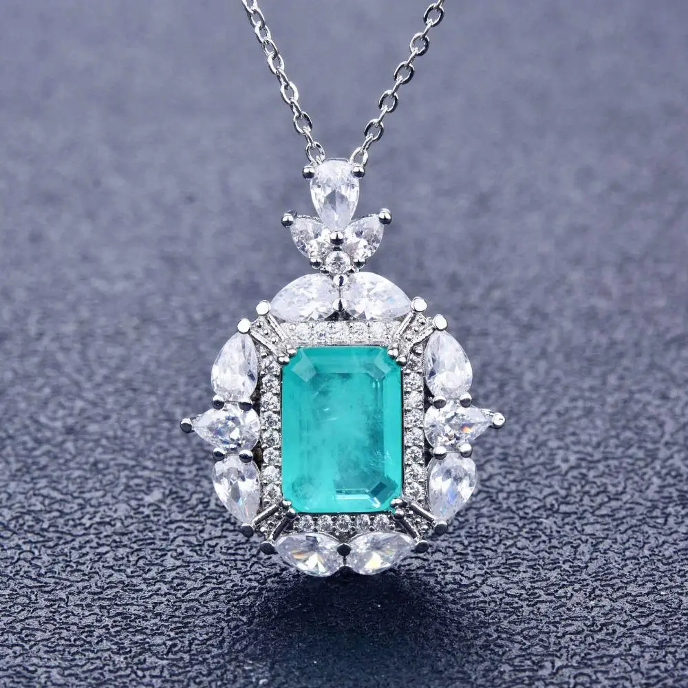 

HOYON s925 Silver Imitation Natural Sapphire Diamond Necklace Women's Jewelry Diamond Pendant Temperament High end Jewelry Gift