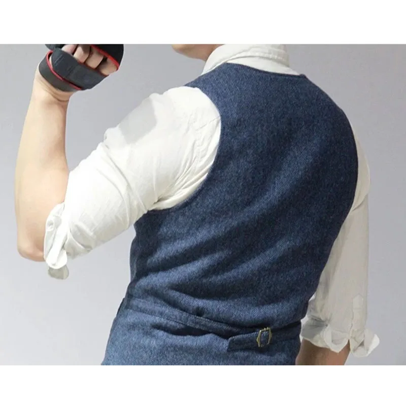 Мужской костюмный жилет светильник-голубого цвета однобортный смешанного для