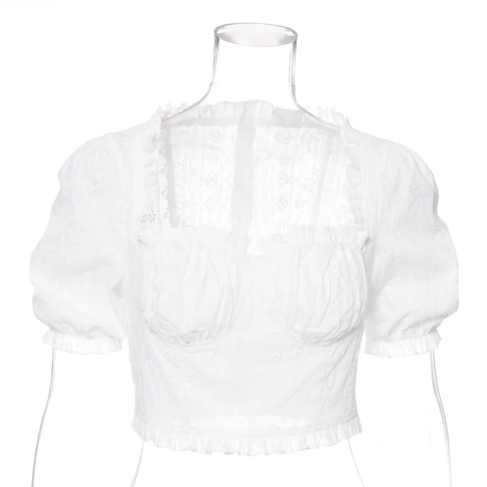 2019 летние новые сексуальные блузки и топы с белыми цветами винтажным квадратным