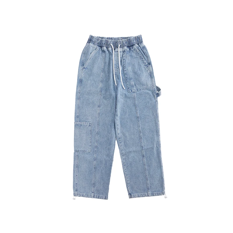 

BIG LABLE Hip Hop Men Jeans Streetwear Elastic Waist Loose Fit Denim Jeans Male Harajuku Denim Jeans 3231W20