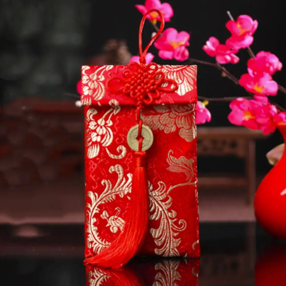 Пакеты для денег китайский узел Дракон Феникс узор изысканный красный конверты