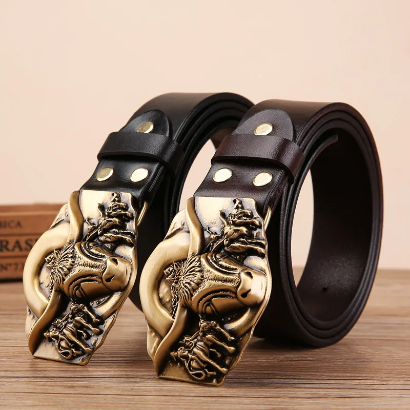 

Luxury Designer Belt 2021 Bull Head Pure Copper Buckle Belt Retro Fashion Men Belt High Quality Leather Jeans Belt Punk Rock