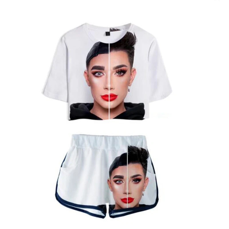 

James Charles Merch 3D Printed Sexy 2 Piece Set Women Conjunto Feminino Women Crop Top and Shorts Set Two Piece Outfits Matching