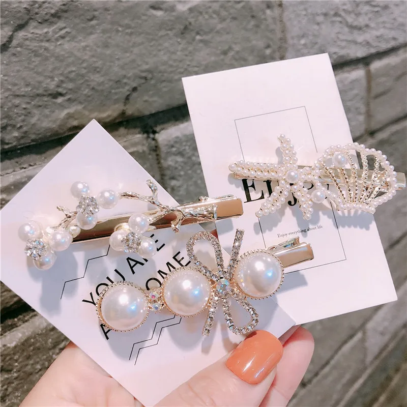 

Rhinstarfish Shell Plum Blossom Bow Hairpin Barrettes For Women Girls Hair Clips Bridal Headpiece