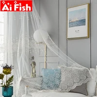 white milk silk mesh tulle fabrics curtain for bedoom embroidery window treatments voile sheer for living room panels wp02240