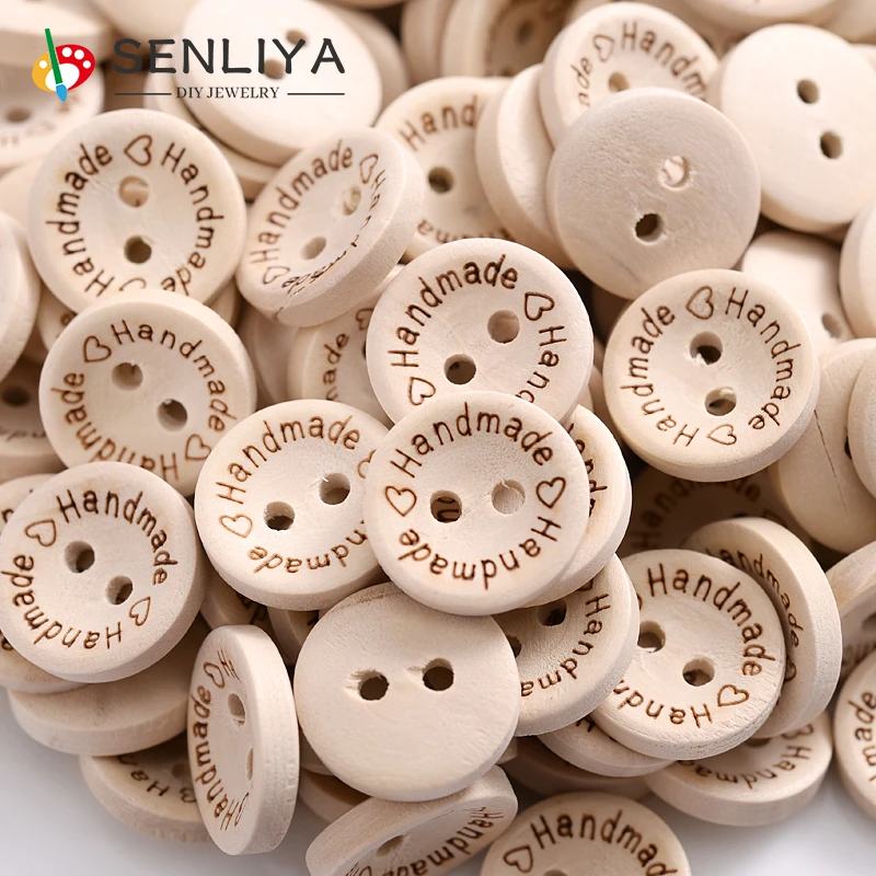 

Fashion 30-100Pcs/Pack 2Holes Natural Color Wooden ButtonsHandmadeTags 10mm20mm25mm Suitable For Sewing Clothing Accessories