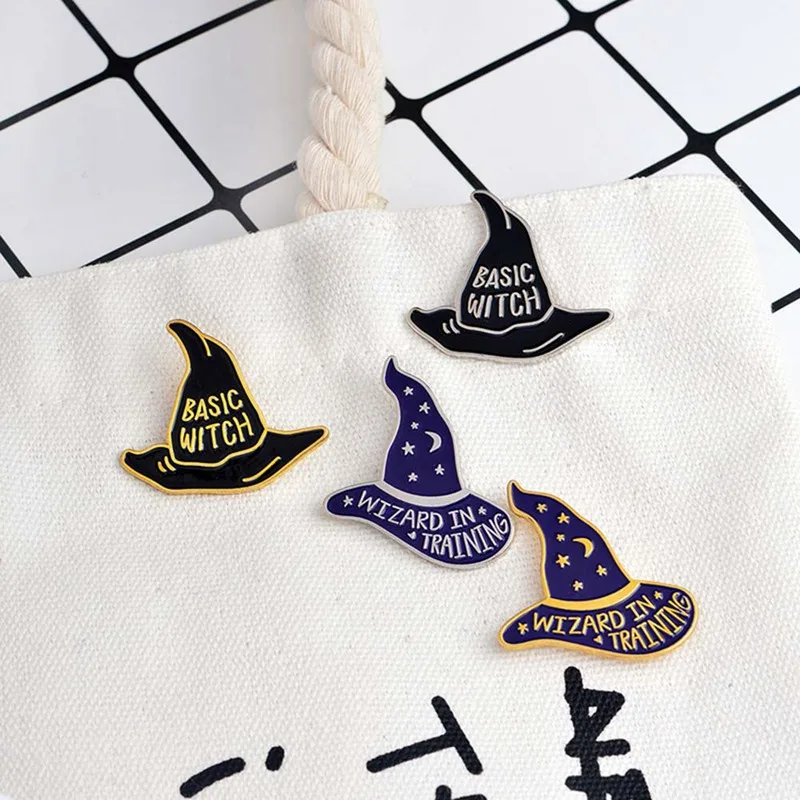 

Wizard in Training Personality Witch Magic Wizard Hat Brooch Star Moon Enamel Pin Denim Jacket Jewelry Gifts for Children Friend
