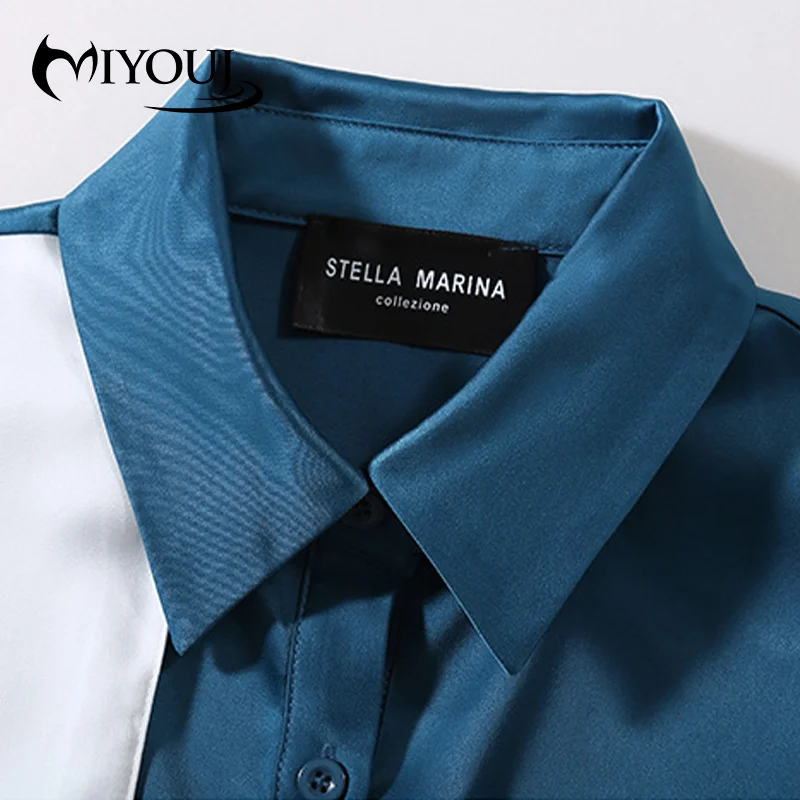 

Miyouj Korean-Style Patchwork Casual Dress Blouses 2020 Autumn Sweet Lace Up Clothing High Quantily Women Dress