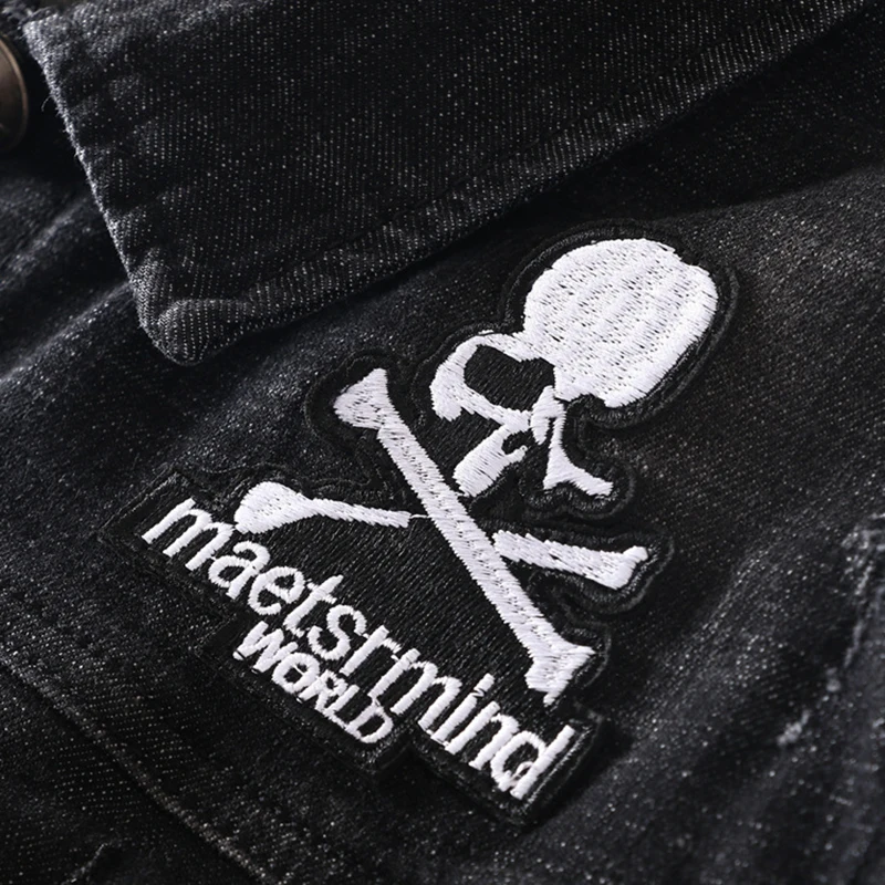 

Skull Printed Denim Jacket Men Streetwear Hip Hop Letter Slim fit Jeans Jacket 2019 New Casual Outwear for Male R2360