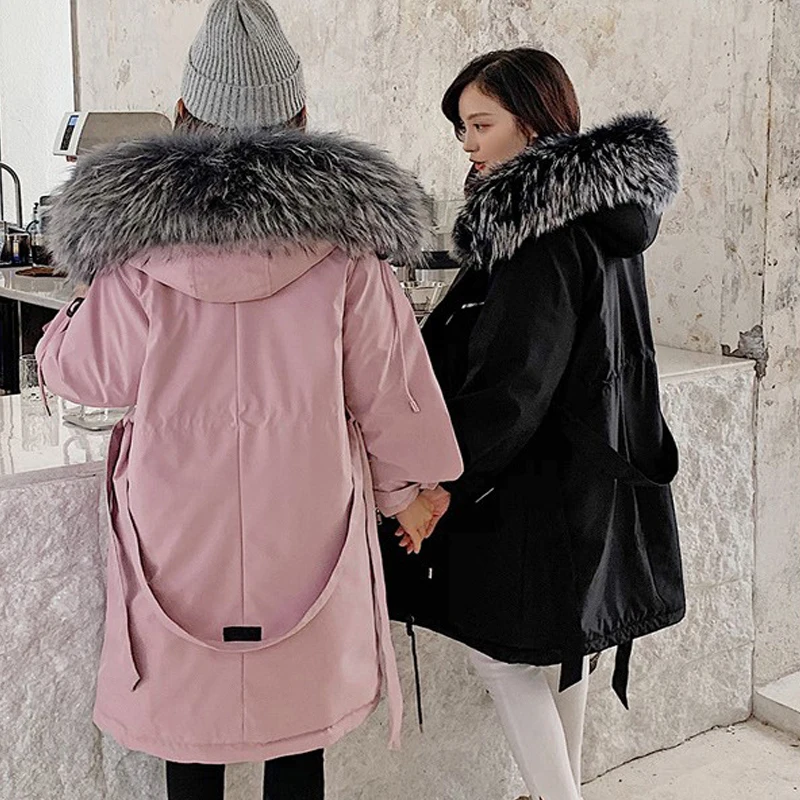 Женское зимнее теплое пальто с карманами в Корейском стиле приталенное