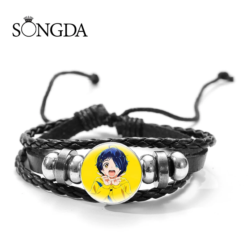 

WONDER EGG PRIORITY Leather Hand Bracelet Glass Button Charm Handmade Multi-layer Bangles Anime Figure Pendant Bracelets Gift