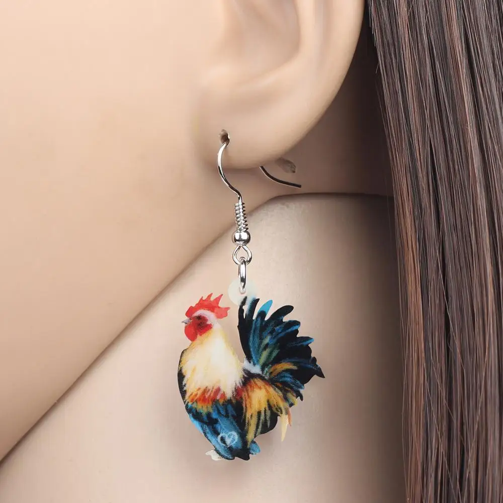 ARWA Acrylic Rooster Cock Chicken Earrings Fowl Farm Animal Drop Dangle Jewelry For Women Girls Teen Kids Charm Gift Accessory | Украшения