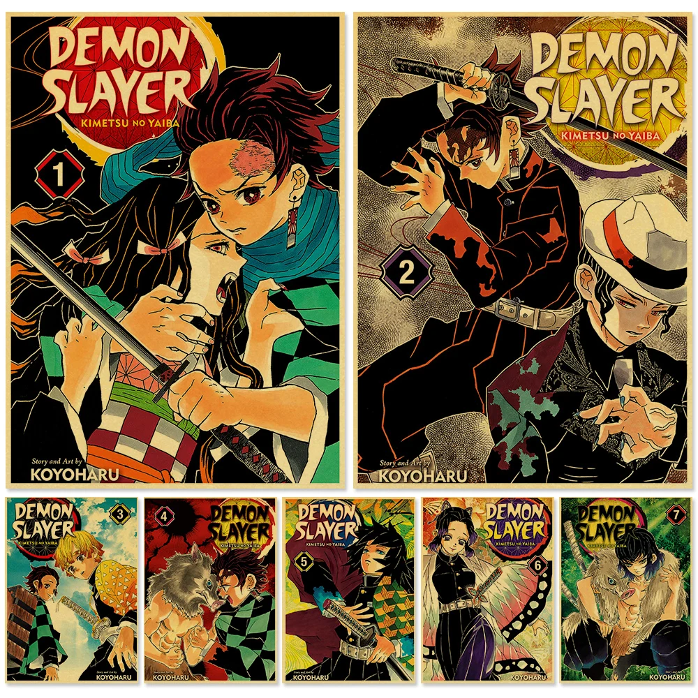 

Anime Demon Slayer Kraft Paper Posters Comic Kimetsu No Yaiba Tanjirou Nezuko Zenitsu Kyoujurou Retro Wall Decor Poster Pictures