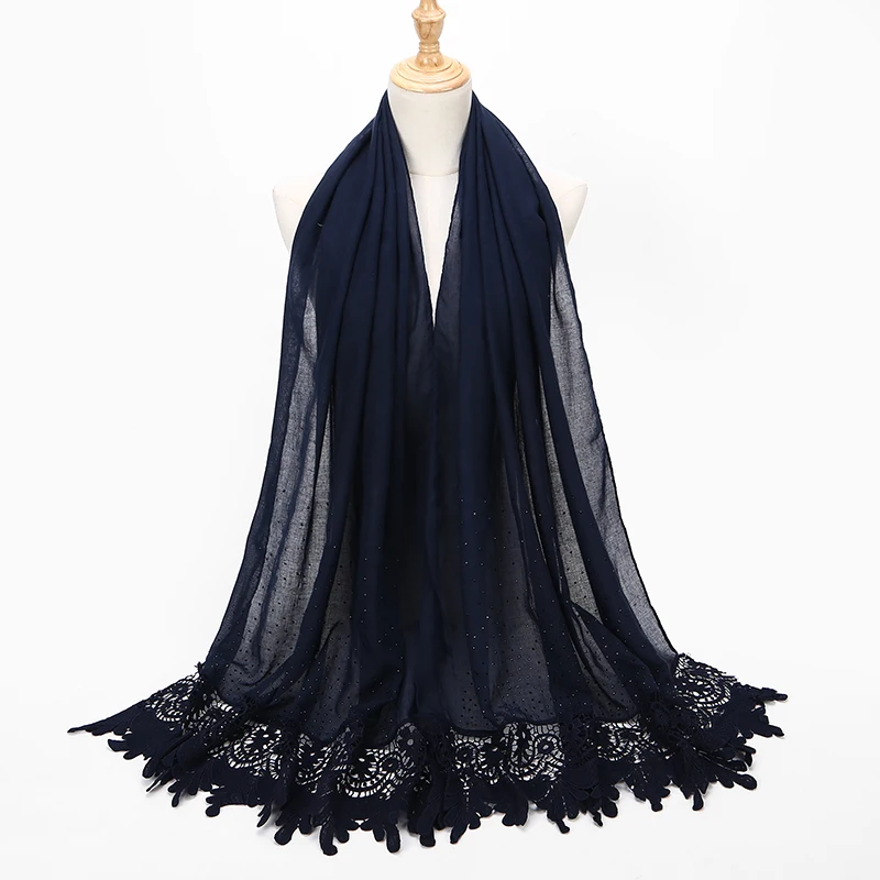 Хлопковый модный кружевной шарф хиджаб с цветочной вышивкой длинные осенние