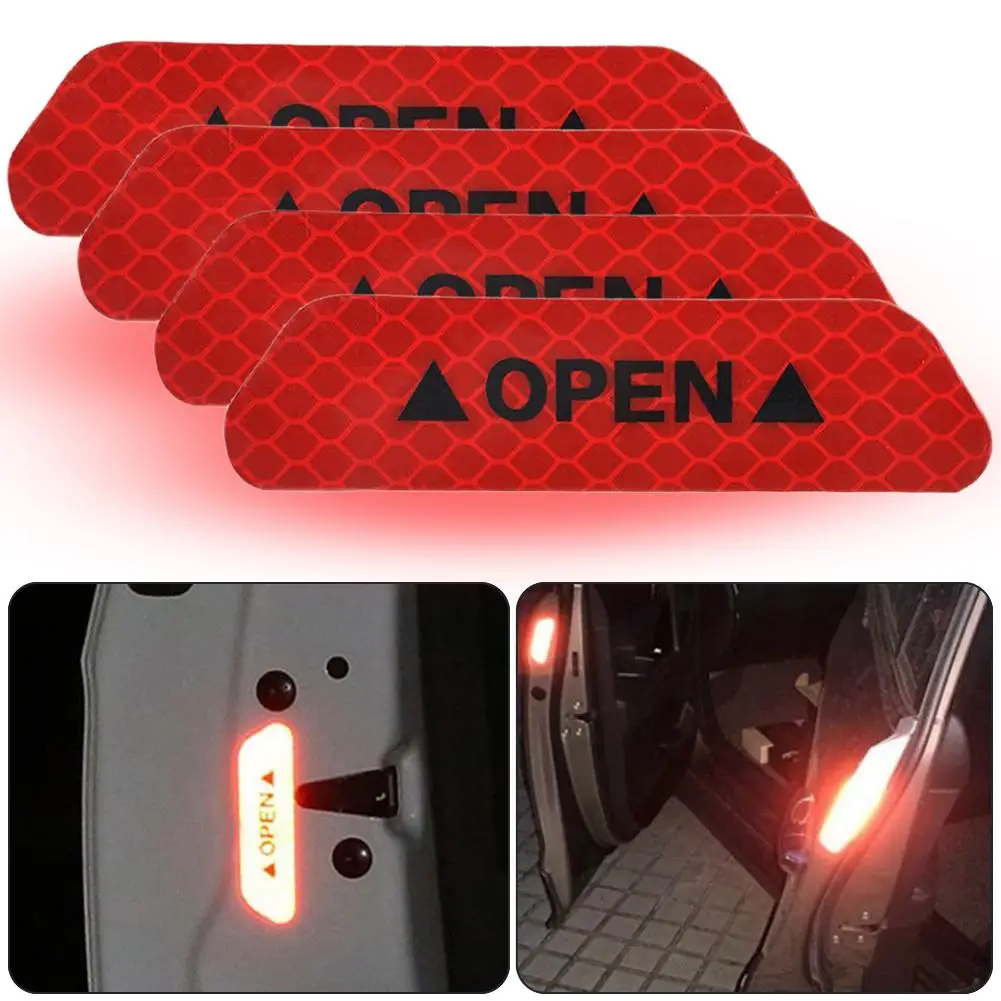 

70% HOT SALES 4Pcs Adhesive Car Door Open Reflective Sticker Tape Safety Warning Mark Decal