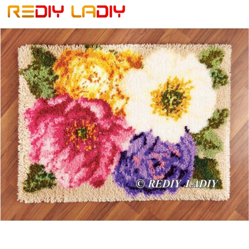Latch Hook Kits Make Your Own Rug Color Flowers Tapestry Crochet Cushion Mat DIY Carpet Pre-Printed Canvas Hobby &amp Crafts | Дом и сад