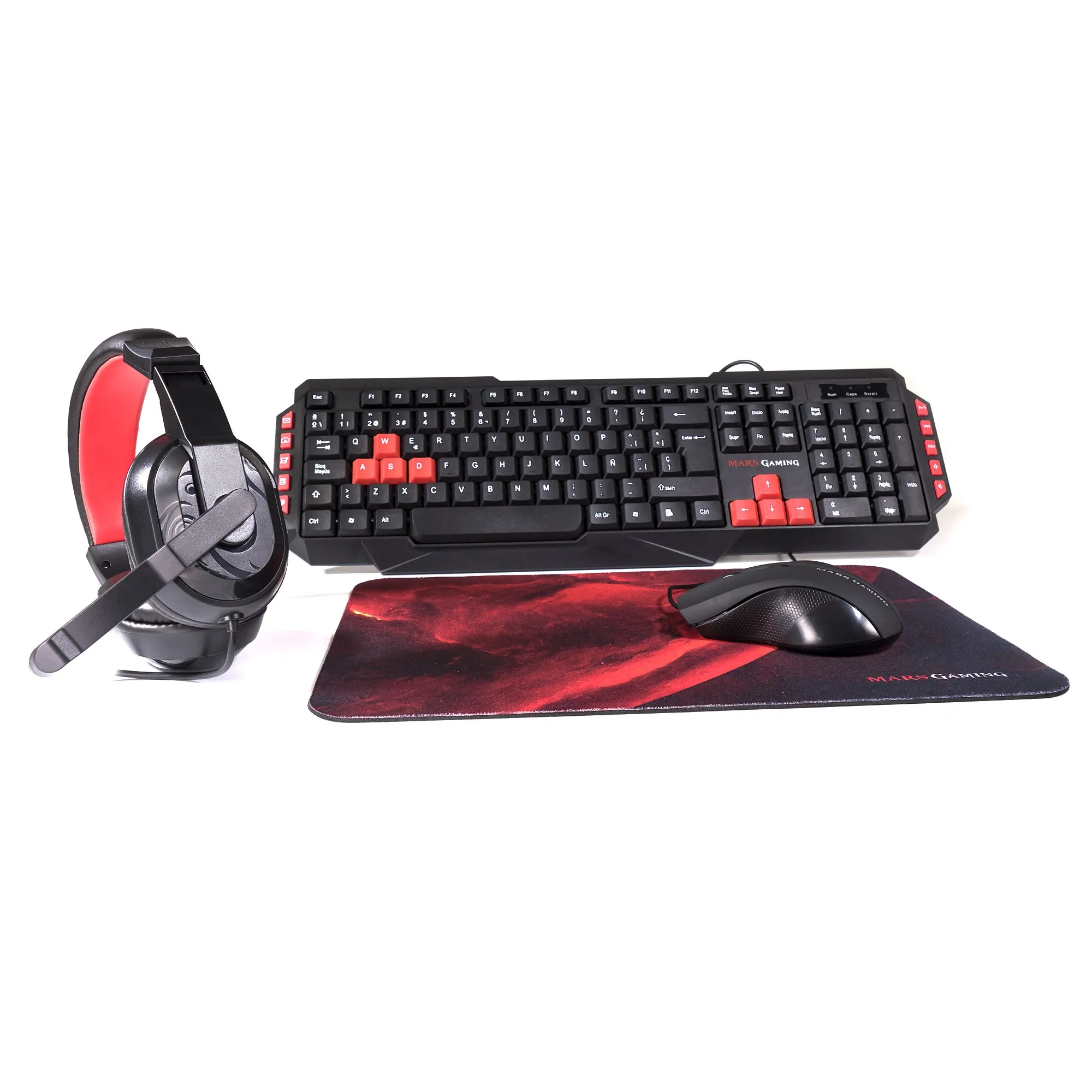 

Mars Gaming MRCP1 - Combo Gaming keyboard and Raton + headphones + Gaming mat, Spanish keyboard, gamer mouse 2800 DPI