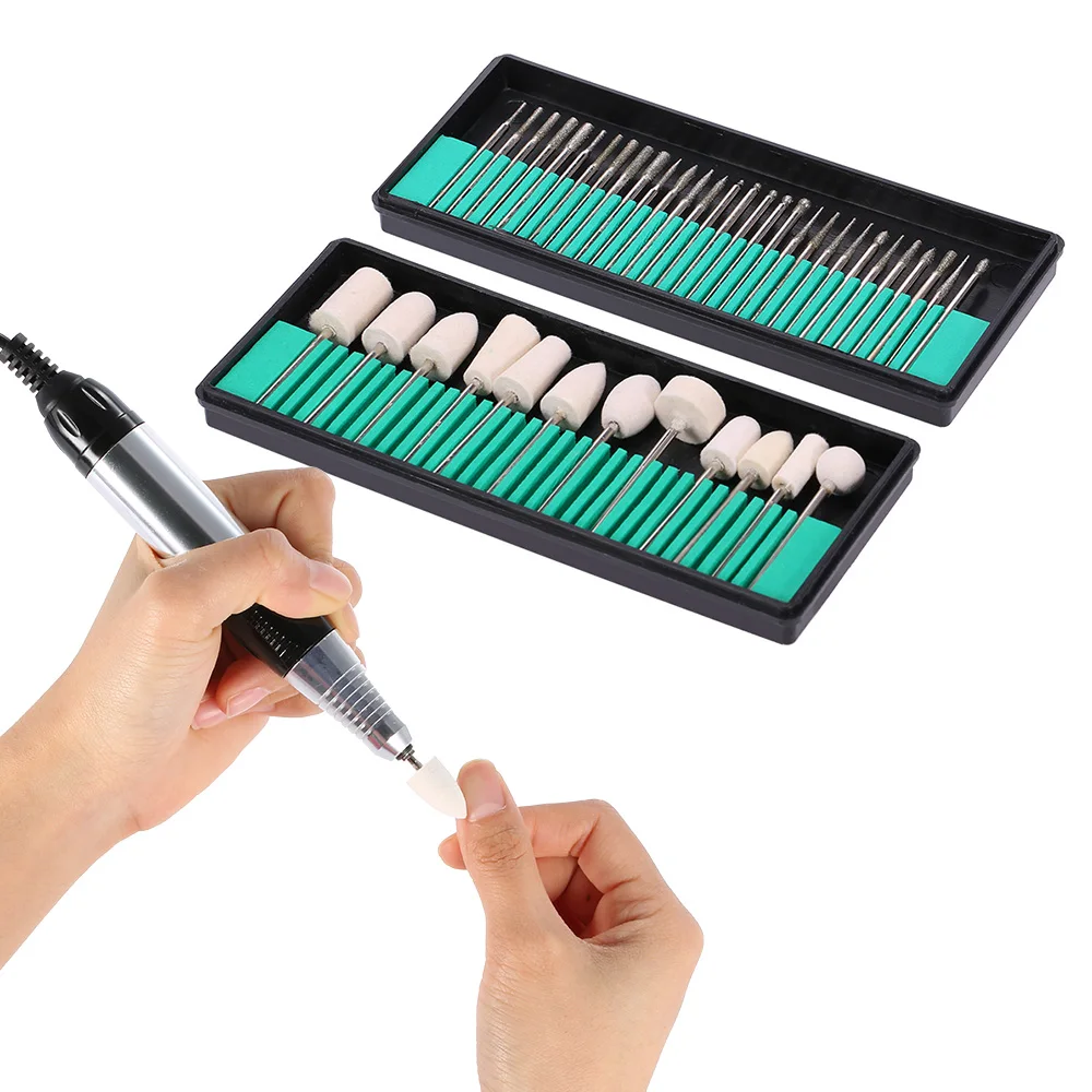 30 шт. сверла для ногтей + 13 шерстяных насадок хвостовик 3/32 дюйма машинки дизайна
