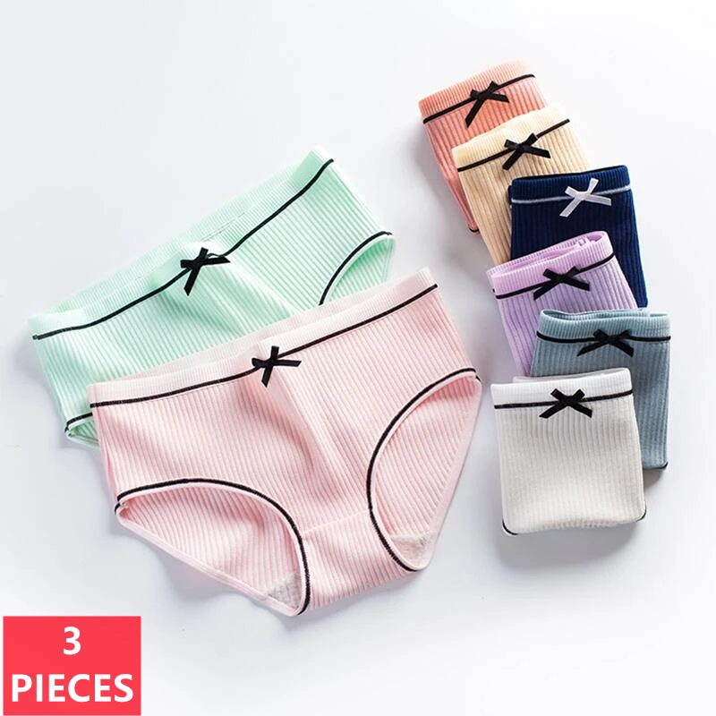 

3 шт./компл. женское хлопковое нижнее белье, мягкие удобные бесшовные трусики, нижнее белье для девочек с милым бантом, дышащее женское белье,...