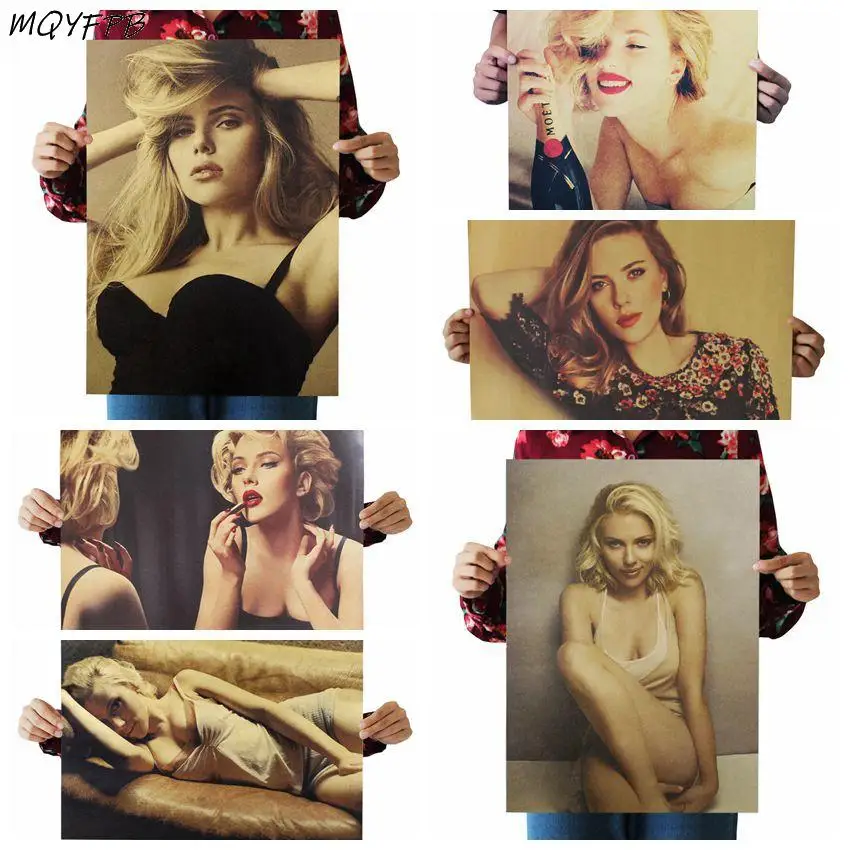 

Celebrity star Scarlett Johansson kraft paper retro poster home decorative painting wall sticker decorative painting 50.5x35cm