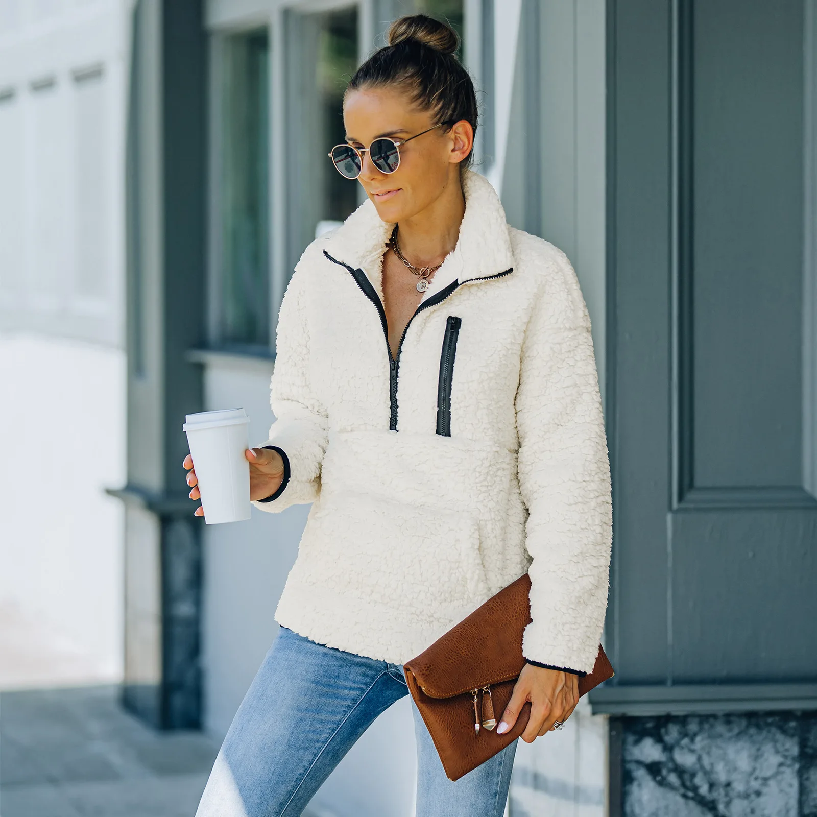 

Autumn And Winter Warm Sweater Women's Tops Fashion Stand-Up Collar Wild Loose Casual Streetwear Sweater Coat 2021 New