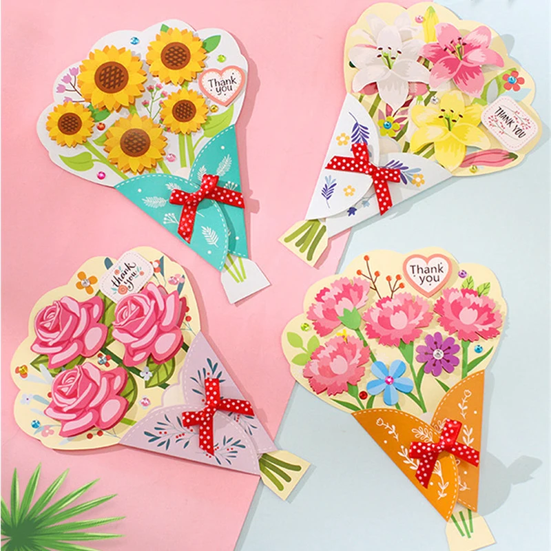 

4Pcs/lot DIY Handmade Bouquet Greeting Card Arts Craft Toys for Children Kids 3D Kindergarten Graduation Gifts Home Decoration