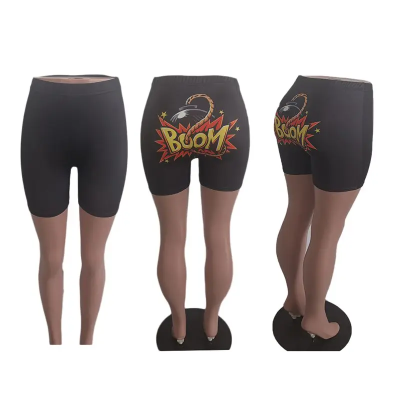 

ZKYZWX Sexy Booty Shorts For Women Summer Letter Print Clothing Fashion Plus Size Skinny Elastic Fitness Shorts