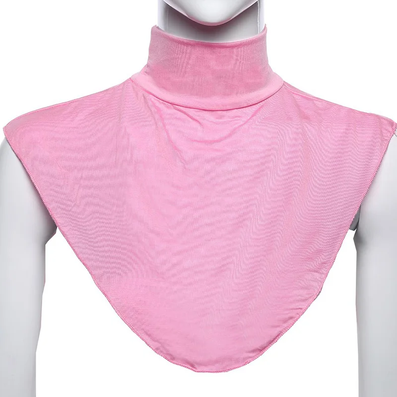 Womens Muslim Modal Fake False Collar Islamic Hijab Extensions Turtleneck High Neck Cover Warmer Bright Solid Color Half Top |