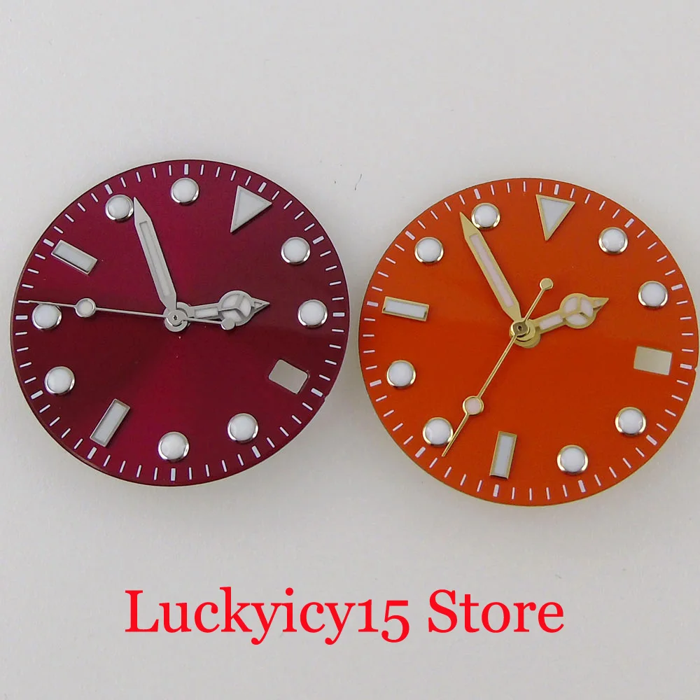 

BLIGER Sterile fit NH35A 28.5mm Orange/Red Watch Dial Face Luminous Index Gold/Silver Watch Hand Set