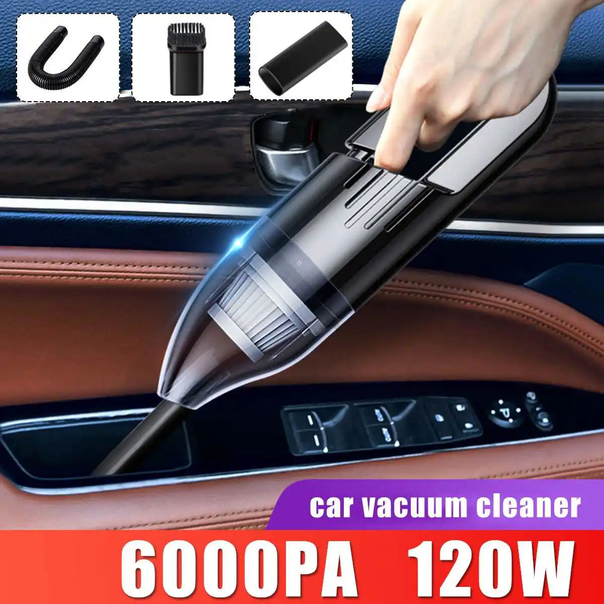 

Портативный беспроводной мини-пылесос для автомобиля, 120 Вт, 6000 па, USB зарядка, два варианта использования, ручной перезаряжаемый