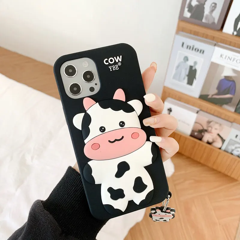 

3D Cute Cow Cartoon Soft Silicone Phone Case for IPhone 12 Mini 11 Pro Max XS MAX X XR 8 7 6 Plus SE 2020 360 Full Back Cover