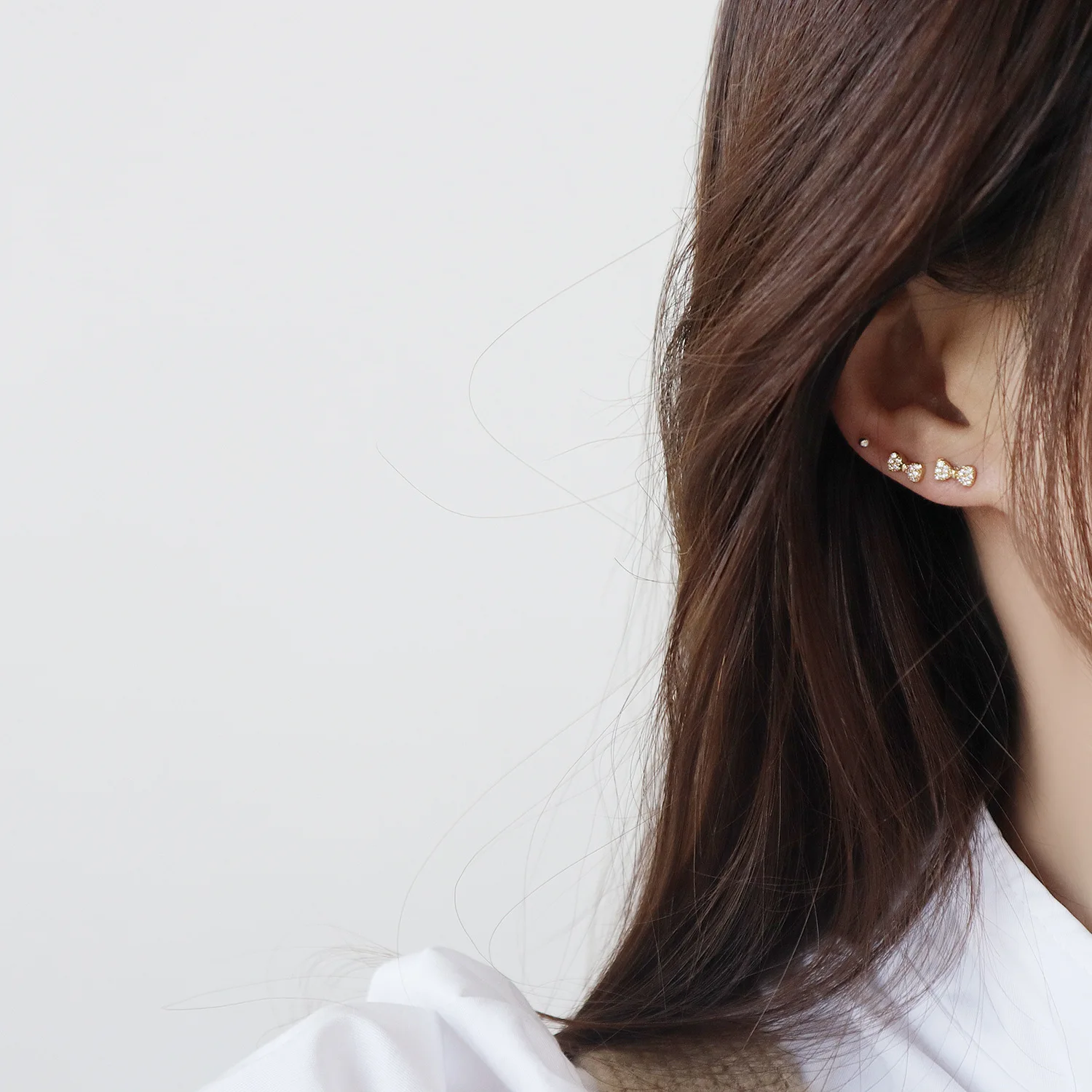 

14k Real Gold Plated Fashion Jewelry Micro-studded Zircon Bow Small Cute Stud Earrings for Woman Simple Daily Exquisite Earring