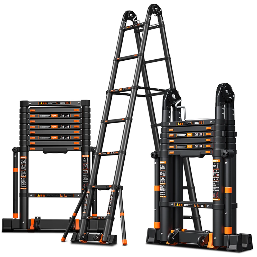 1.7*1.7M Multifunctional Folding Telescopic Aluminum Alloy Ladder,Herringbone/Straight Ladder Dual-Use Type,Thickened Anti-Roll