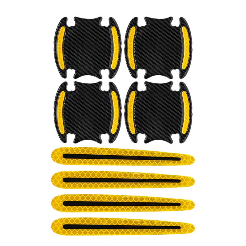 

1 Set Universal Yellow Plastic Anti Scratch Reflective Car Door Handle Bowl Protective Sticker Strip Trims Decoration