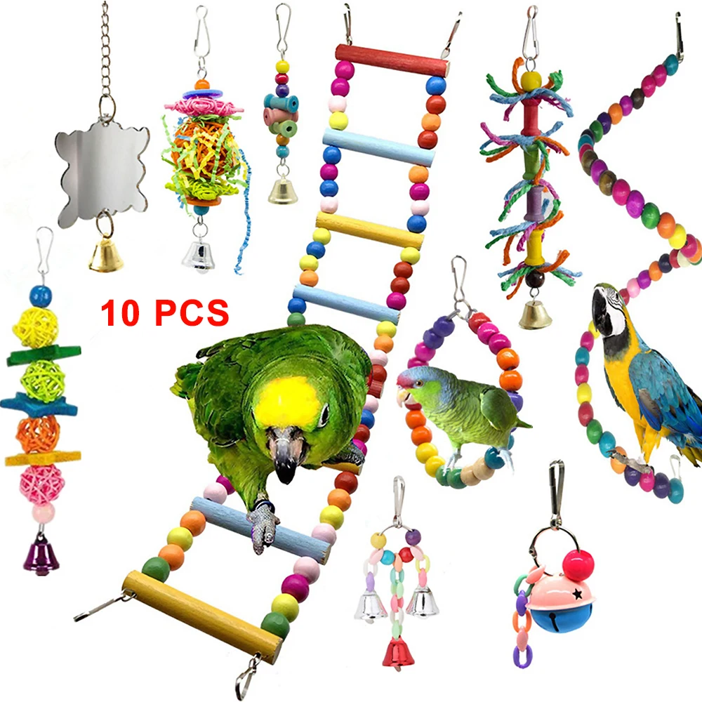 

10X Parrot Toys Metal Rope Ladder Stand Budgie Cockatiel Cage Bird Toy Set