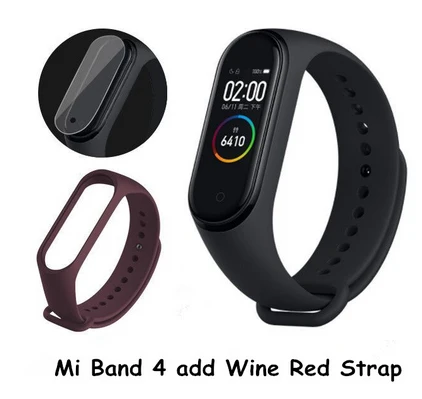 CN Add WineRed Strap Оригинальные Xiaomi Mi Смарт-часы с 4 полосами AMOLED цветной экран HeartRate Фитнес Спорт 50 атм водонепроницаемый смарт-браслет Bluetooth 5,0 - Цвет: CN Add WineRed Strap