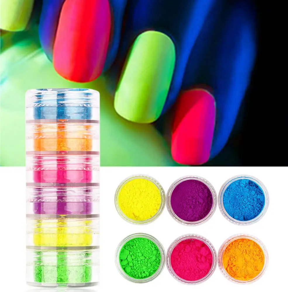 Блеск для ногтей порошок Неон фосфор 6 флюоресцентные цвета украшения Высокое